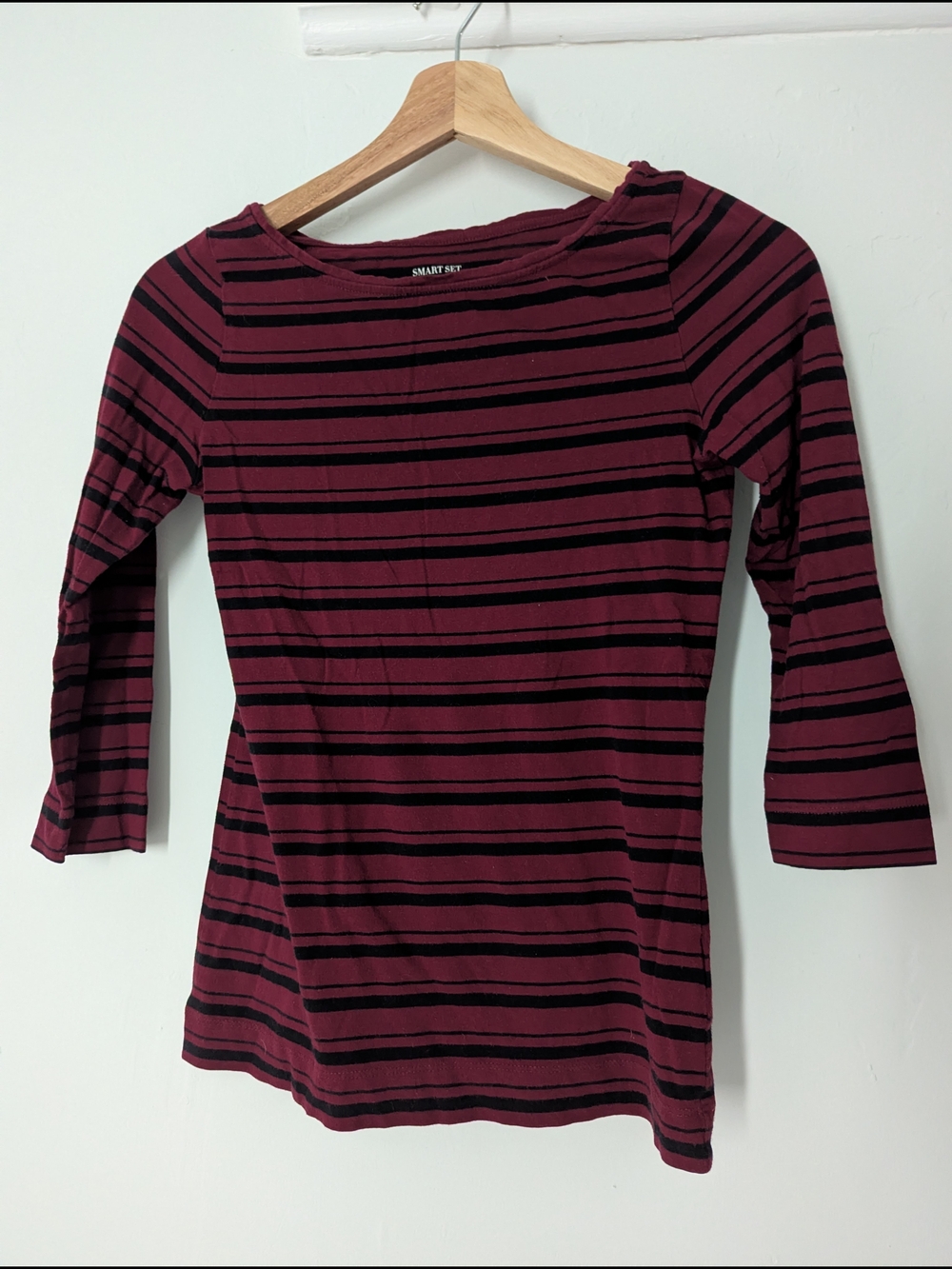 Smart Set Burgundy and Black Striped 3/4 Sleeve Tee